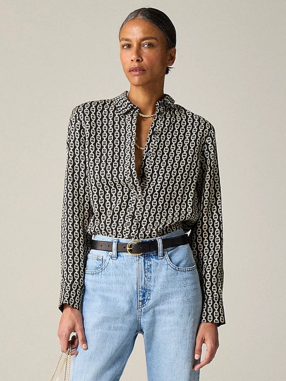 J. Crew Drapey Button-up Shirt in Chain Print Viscose Twill Size XL